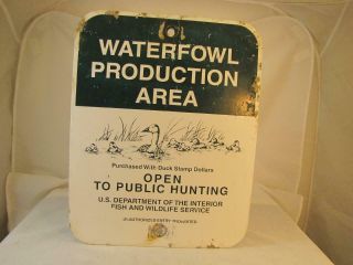 Vintage Waterfowl Production Area Sign Us Dept Of The Interior Fish & Wildlife
