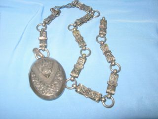 Antique Victorian Mourning Sterling Silver Photo Locket On Chain - Hallmarks