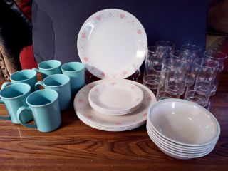 31 Piece Vintage Corning Corelle Forever Yours Dinnerware Set 5 Pc Service For 6