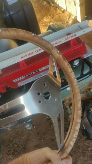 Vtg 3 Spoke WoodGrain Steering Wheel 5
