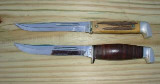 2 Vintage Case XX Fixed Blade Hunting Knives knife & Sheaths Stag 2