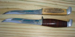 2 Vintage Case XX Fixed Blade Hunting Knives knife & Sheaths Stag 4
