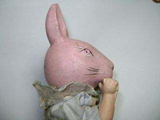 Antique Composite Paper Mache Papier - mâché Vintage Easter Bunny Rabbit Old Doll 4