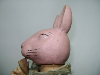 Antique Composite Paper Mache Papier - mâché Vintage Easter Bunny Rabbit Old Doll 5