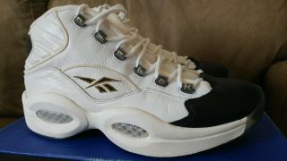 Men ' s 11 Vintage White & Black Allen Iverson Question Shoes Box 2