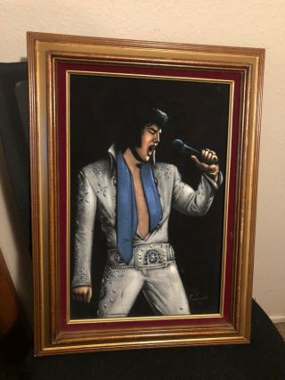 Vintage Elvis Presley Live Oil Painting On Velvet
