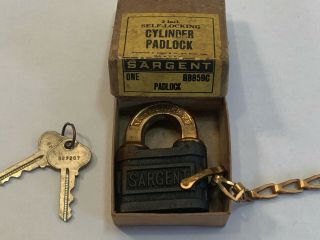 Vintage Nos Sargent Padlock W/ Keys Brass Standard Lever Pad Lock Keys Work