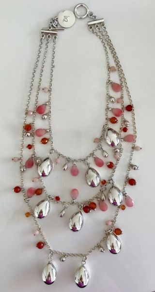 Daniel Espinosa Sterling Silver Necklace With Semiprecious Stones 3 Layers