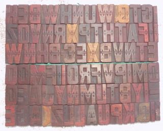 79 Piece Vintage Letterpress Wood Wooden Type Printing Blocks 40 M.  M.  Bc - 5005