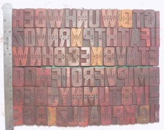 79 piece Vintage Letterpress wood wooden type printing blocks 40 m.  m.  bc - 5005 2