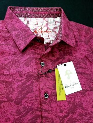 Robert Graham Vintage Red Wine Color Short Sleeve Shirt Large 3