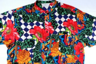 Genelli Rare Baroque Pure Crushed Silk Vintage Mens Large Short Sleeve Shirt