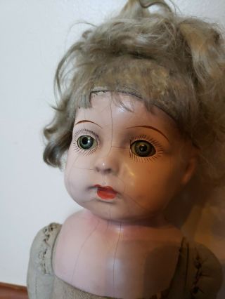 Antique Vintage Tin Sleepy Eyes Open Mouth 1920 Baby Doll Restoration Cloth Body