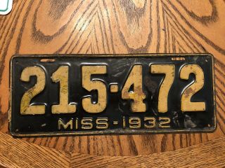 Vintage 1932 Mississippi License Plate Old Tag 215 472