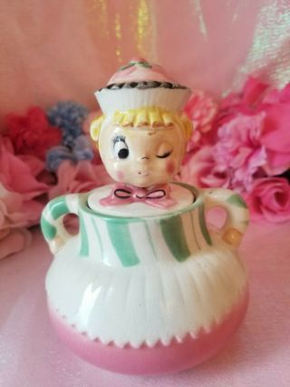 Vintage Cupcake Girl Pixieware Jar (similar To Enesco Sweet Shoppe) Rare