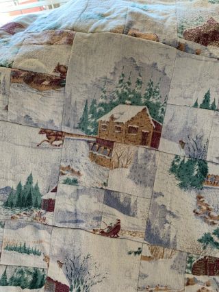 Vintage Denim Flannel Quilt Rag Quilt Handmade Blanket Applique 64”x52” Heavy 7