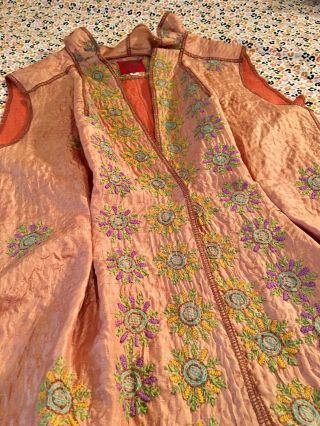 Mieko Mintz Kantha Vintage Silk 2 Layer Floral Embroidered Long Panel Vest 2