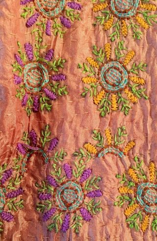 Mieko Mintz Kantha Vintage Silk 2 Layer Floral Embroidered Long Panel Vest 4