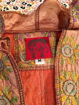 Mieko Mintz Kantha Vintage Silk 2 Layer Floral Embroidered Long Panel Vest 5