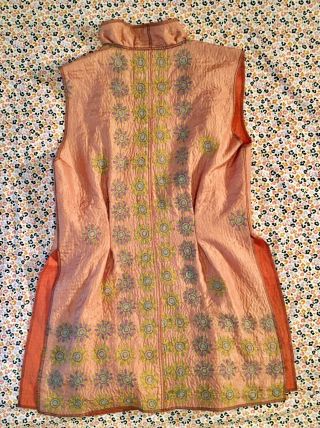 Mieko Mintz Kantha Vintage Silk 2 Layer Floral Embroidered Long Panel Vest 6