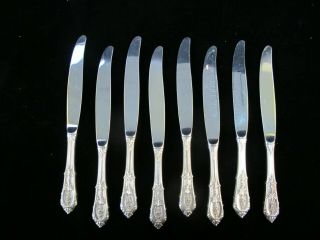 Wallace Sterling Silver Stainless Rose Point 8pc Dinner Knife Set 9 " No Mono