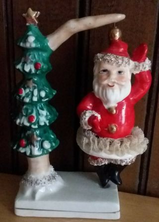 Vintage 1950s Ucagco Rare Santa Claus Spinner & Christmas Tree 5 " Tall Figurine