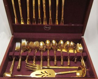 Vintage National Stainless Escapade Gold Bambu Flatware Bamboo 61 Pc For 8