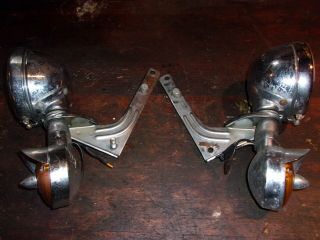 vintage flh harley davidson front lights and brackets 2