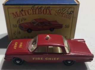 Matchbox Lesney Ford Fairlane Fire Chiefs Car 59 Vintage ‘sullys Hobbies’