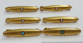 Antique Victorian 14k Gold Natural Seed Pearl Turquoise Shoulder Lingerie Pins 6