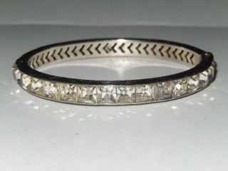 Antique Art Deco Sterling Channel Set Paste Crystal Bangle Bracelet