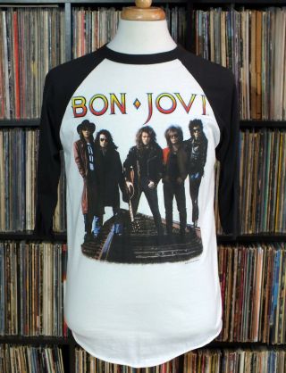 1989 Bon Jovi Vintage Concert Tour 50/50 Tee 3/4 Jersey T Shirt Xl