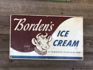 Vintage Bordens Elsie The Cow Ice Cream Tin Sign 30 X 18 100