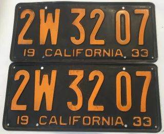 Antique Vintage 1933 California License Plates Pair