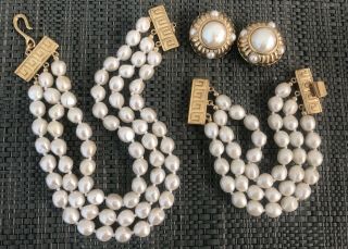 Stunning Vintage Signed Givenchy Faux Pearl Necklace Bracelet & Earrings Set