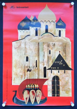 Ussr State Travel Agency Intourist - Rare Soviet Russian Vintage Tourism Poster