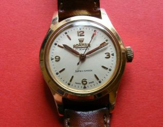 Vintage 1950s Roamer Shock Swiss 17 Jewel Watch,  G/p Mens / Boys Wind Up