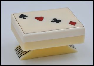 Fab Vintage Deco Galalith And Leather Box For Playing Cards