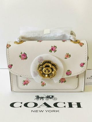Coach Chalk White Parker 18 Mini Vintage Rose Print Leather Bag 55178 - Nwt