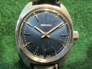 Vintage Ladies Zenith Blue Dial Hand Winding Stainless Steel Watch–new Old Stock