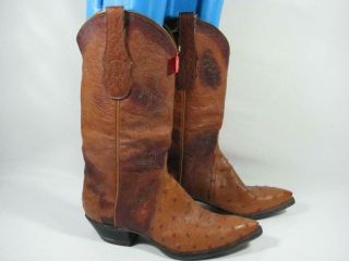 Vintage Tony Lama Ostrich Cowboy Boot Women Size 8 Tan