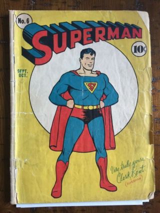 Rare 1940 Golden Age Superman 6 Classic Cover