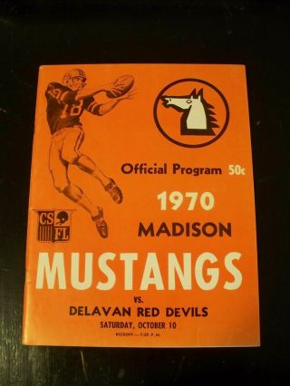 Vtg 1970 Csfl Madison Mustangs Football Program Vs Delavan Red Devils Rare