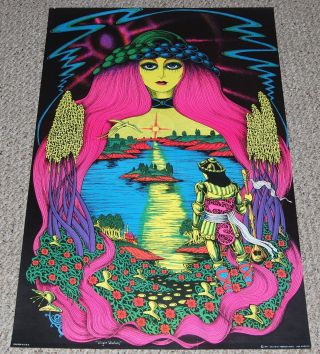 Virgin Waters Hippie Girl Explorer Psychedelic Blacklight Poster 1971 Saladin