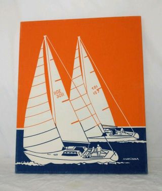 Vintage Marushka Fabric Screen Print Textile Art Sailing Color Block 17 X 21 Euc