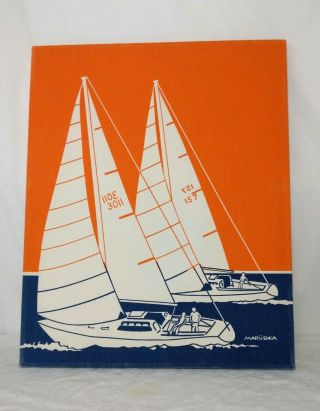 Vintage Marushka Fabric Screen Print Textile Art Sailing Color Block 17 x 21 EUC 4