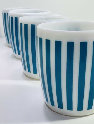 Vintage Hazel Atlas Candy Stripe Turquoise Milk Glass Coffee Cup (set Of 4)
