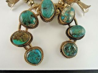 Vintage Large Navajo Sterling Silver & Turquoise Squash Blossom Necklace 2