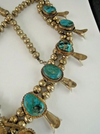 Vintage Large Navajo Sterling Silver & Turquoise Squash Blossom Necklace 3