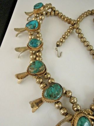 Vintage Large Navajo Sterling Silver & Turquoise Squash Blossom Necklace 4